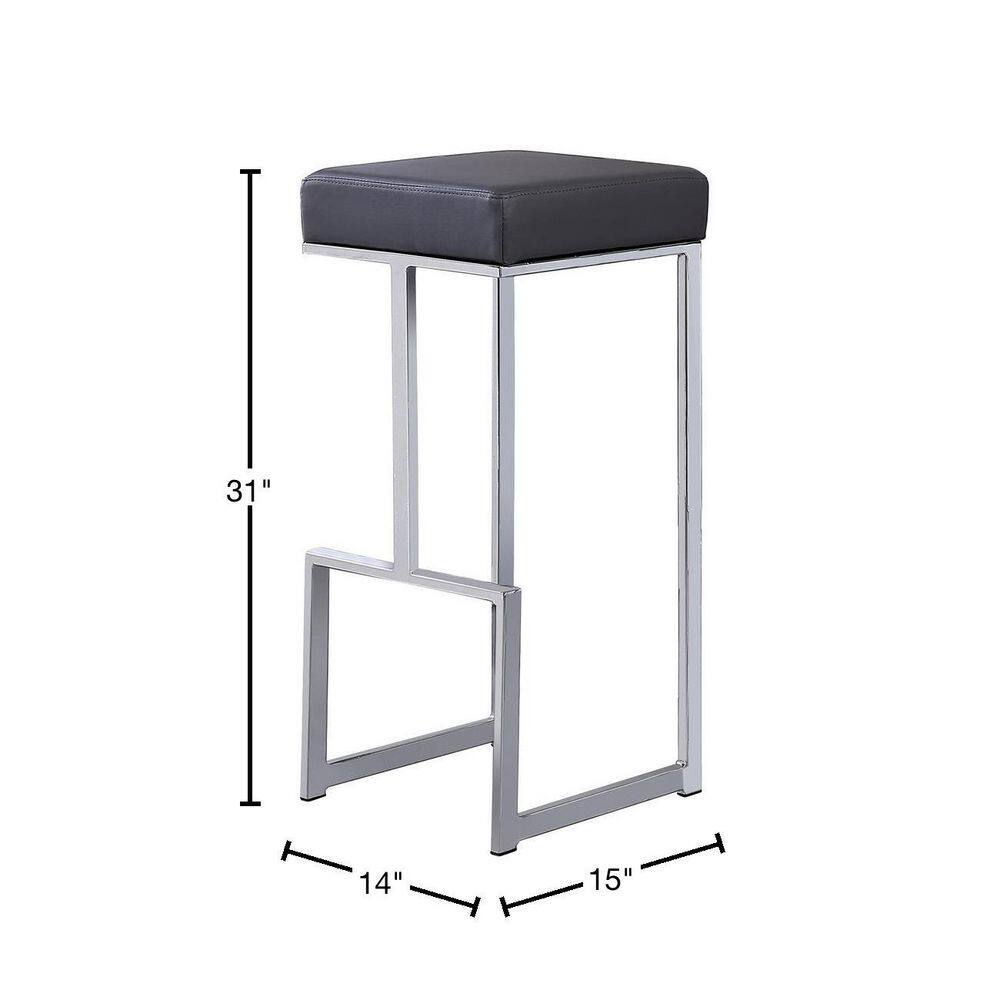 Sleek Gray Faux Leather 31" Backless Bar Stool with Silver Base