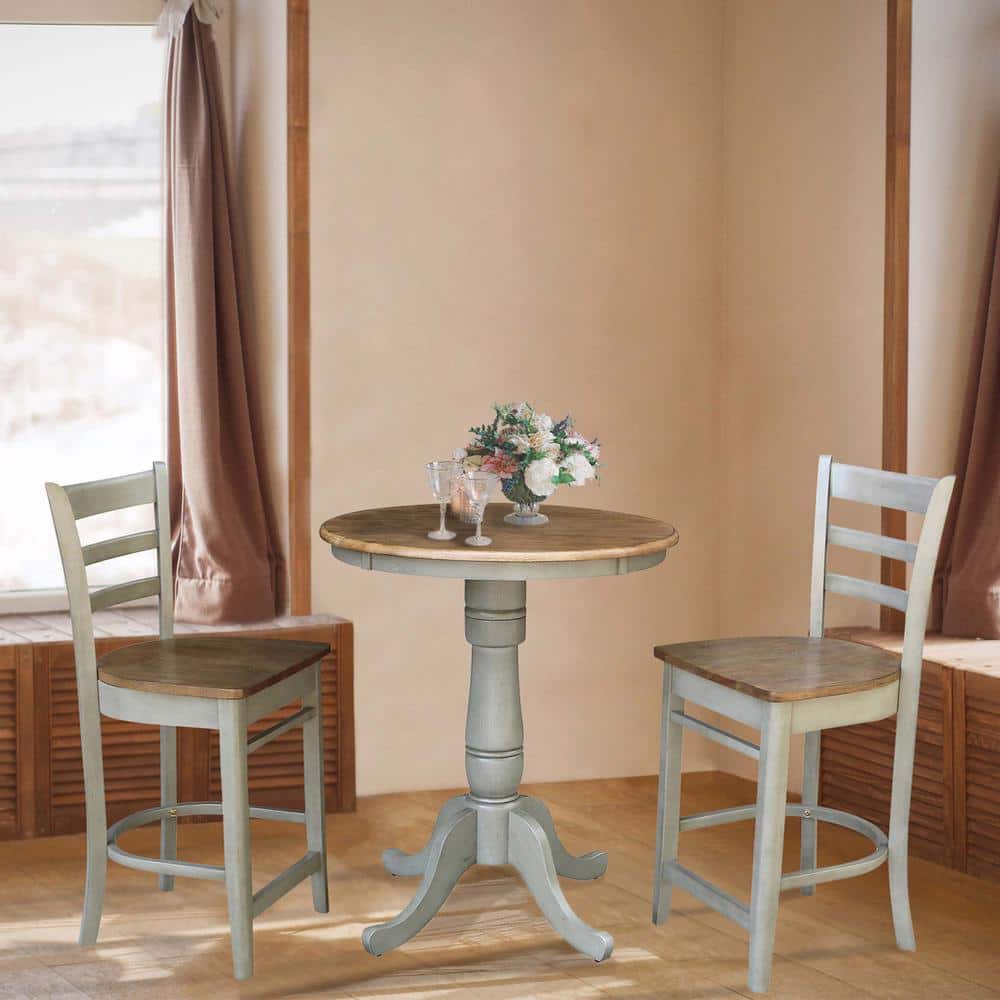 Emily Ladder Back Parawood Counter Stool - White & Heather Gray