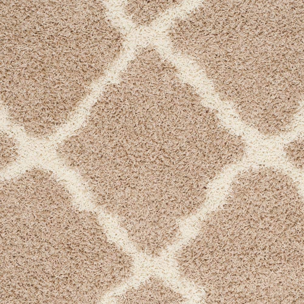 Beige and Ivory Geometric Shag Area Rug, 6' x 9'