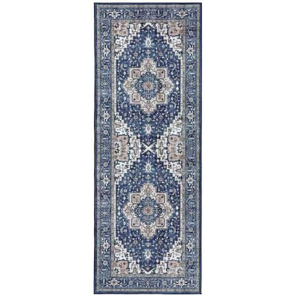 Nourison Fulton Navy Ivory 2 ft. x 5 ft. Center medallion Traditional Runner Area Rug