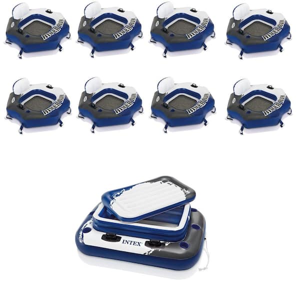 Intex Blue PVC Inflatable River Run Float (8 Pack) & Inflatable Mega Chill Cooler (Total of 9 Pack)