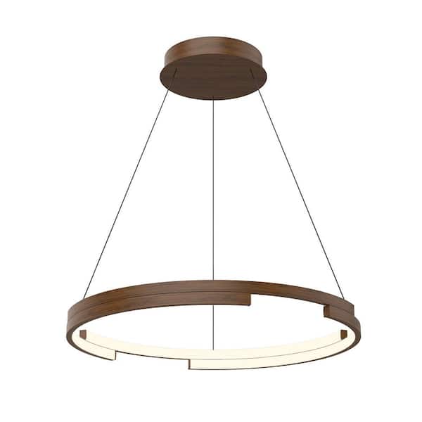 KUZCO Anello Minor 24 in. 1 Light 58-Watt Walnut Integrated LED Pendant Light