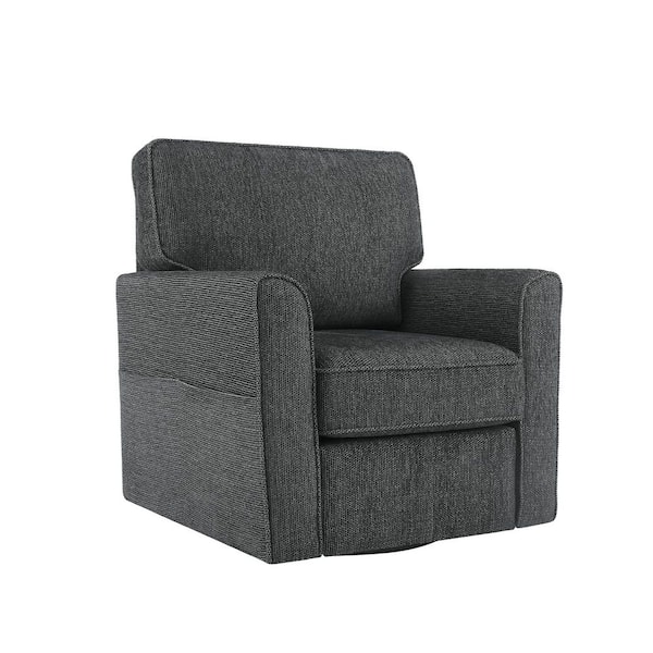 Modern Grey Chenille Accent Swivel Barrel Arm Chair with Dual Side Pockets, Set of 1