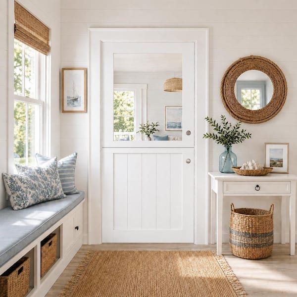 36 in. x 80 in. Primed White Finish Composite MDF Universal 1-Lite Clear Glass Dutch Half Door Wood Front Door Slab