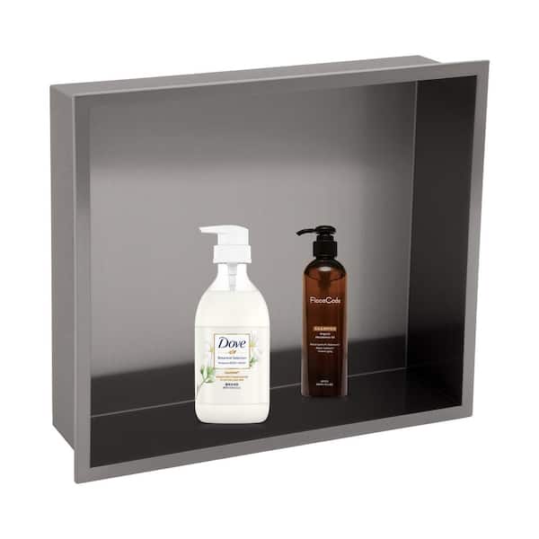 Logmey 17 in. W x 15 in. H x 4 in. D 18-Gauge Stainless Steel Single Shelf Shower Niche for Shampoo Storage in Matte Black