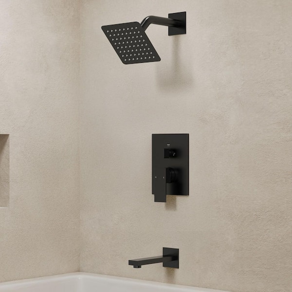 6 in. Wall Mount Single Handle 1-Spray Tub and Shower Faucet 2.5 GPM in Matte Black Valve Included