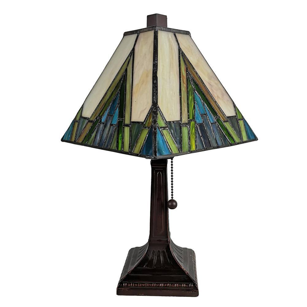 Ivory and Green Stained Glass Bronze Clip-on Lamp
