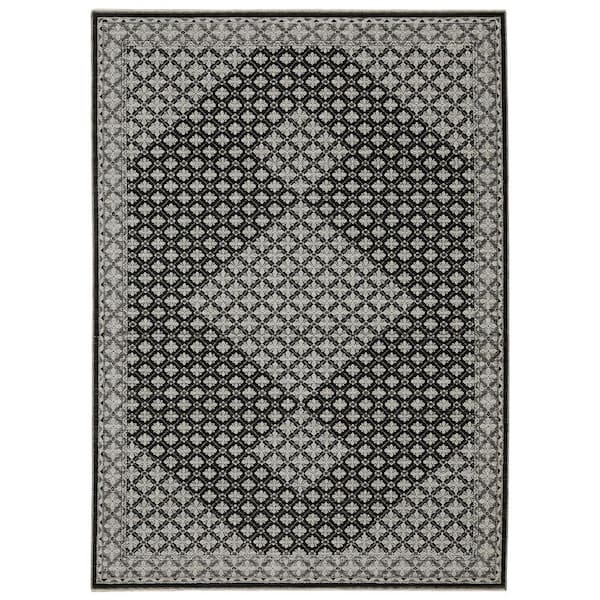 Channing Black/Gray 2 ft. x 8 ft. Geometric Diamond Medallion Polyester Fringe Edge Indoor Runner Area Rug