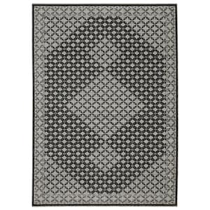 Channing Black/Gray 8 ft. x 11 ft. Geometric Diamond Medallion Polyester Fringe Edge Indoor Area Rug