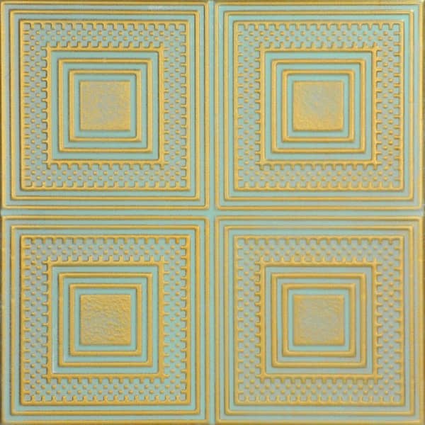 A La Maison Ceilings Nested Squares Gold Moss 1.6 ft. x 1.6 ft. Decorative Foam Glue Up Ceiling Tile (21.6 sq. ft./Case)