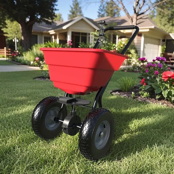 80 lbs. Capacity Walk-Behind Broadcast Fertilizer Spreader, Garden Seeder for Seed,Fertilizer,Ice Melt, Pneumatic Wheels