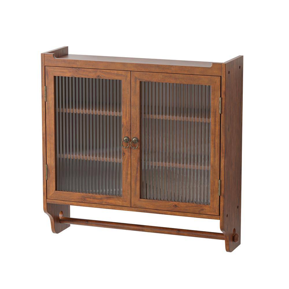 24.8 in. W x 7 in. D x 23.62 in. H Bathroom Storage Wall Cabinet Double Glass Door with 3 Shelves and Towel Rack Brown price history on PriceWatchPro