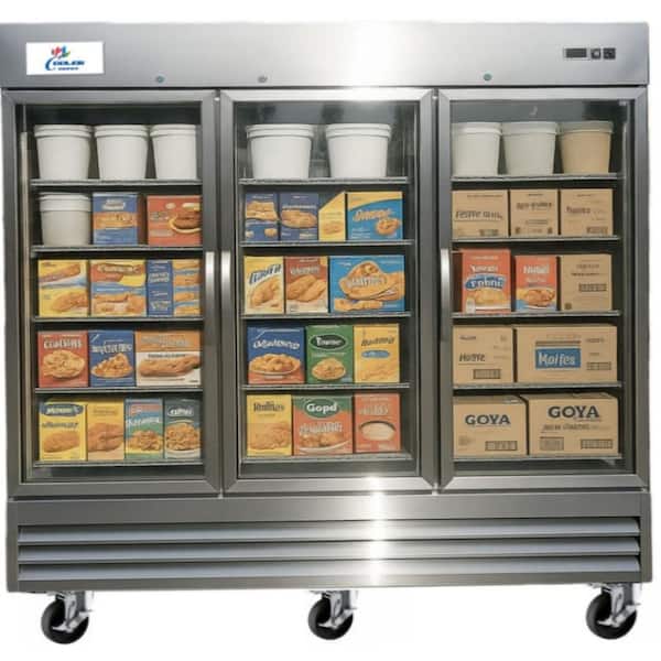 81 in. W 72 cu. ft. NSF Commercial Glass 3-Door Merchandiser Display Refrigerator Stainless Steel Exterior, 115-Volt