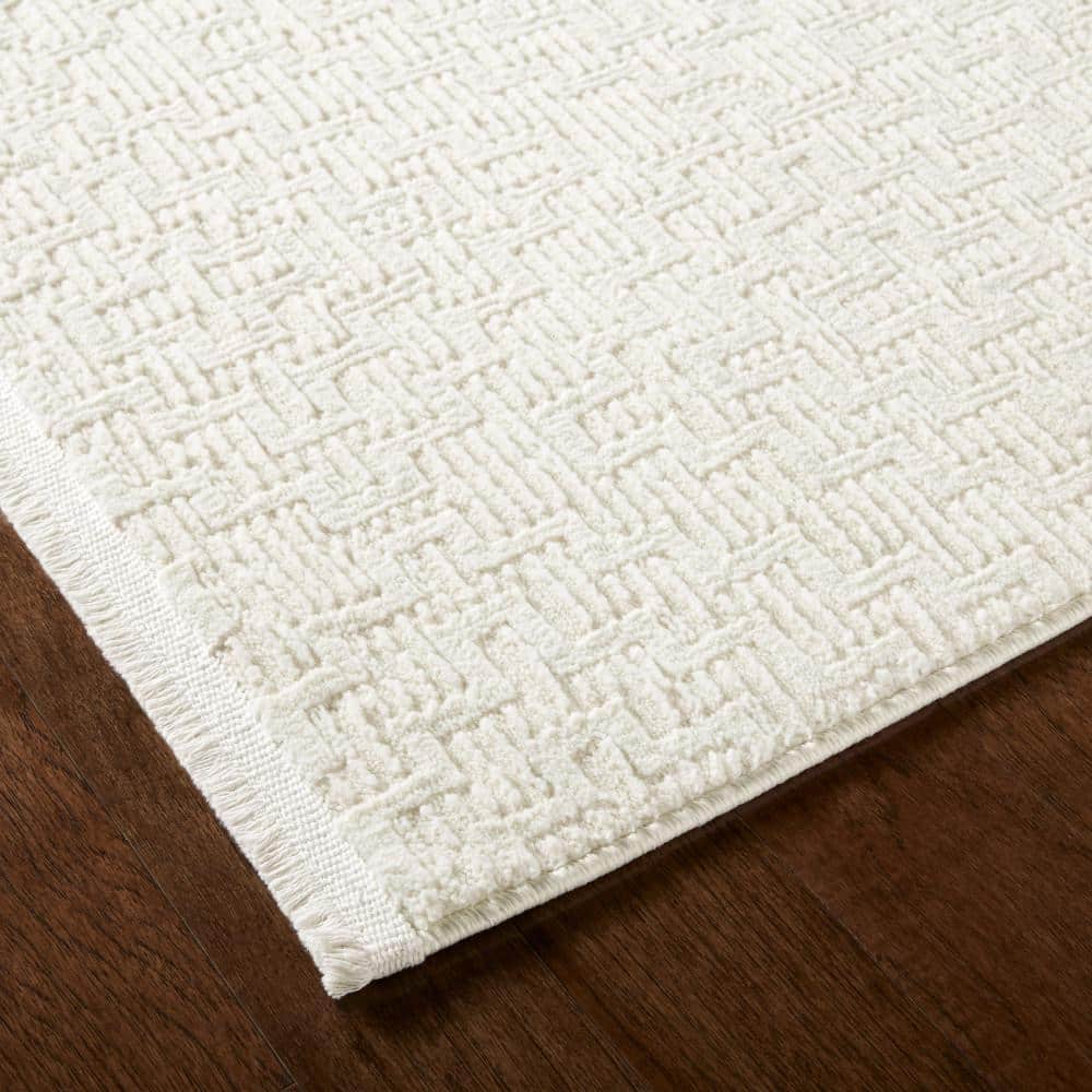 Ivory High-Low Textured Synthetic Runner Rug 1'9" x 7'2"