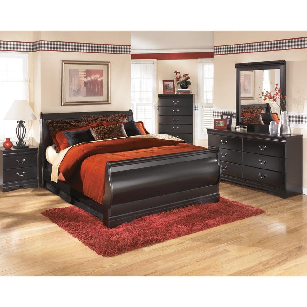 Black 2-Drawer Louis Philippe Nightstand