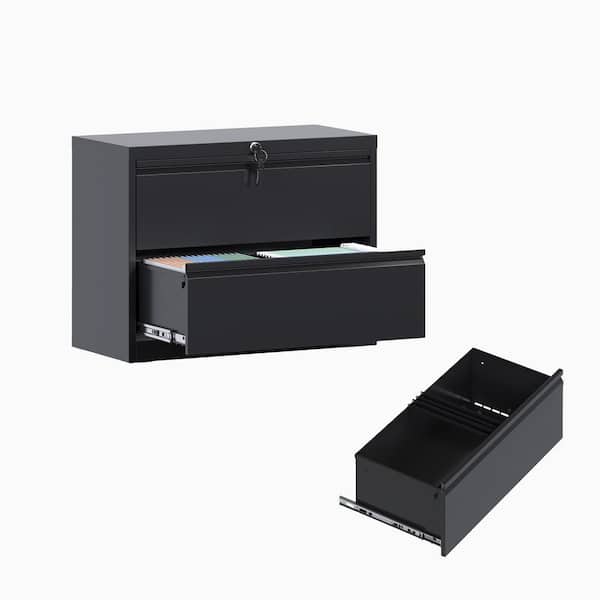 34.25 in. W x 15.75 in. D x 28.35 in. H Wide Lateral File Cabinet with 2-Drawer, Black