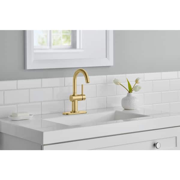 Dorind Single Hole Single-Handle Deck Mount High-Arc Bathroom Faucet in Matte Gold