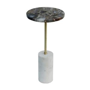 Matte Brass, White Marble with Cylindrical Base End Table