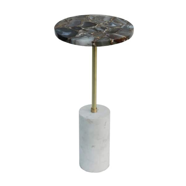 A & B Home Matte Brass, White Marble with Cylindrical Base End Table
