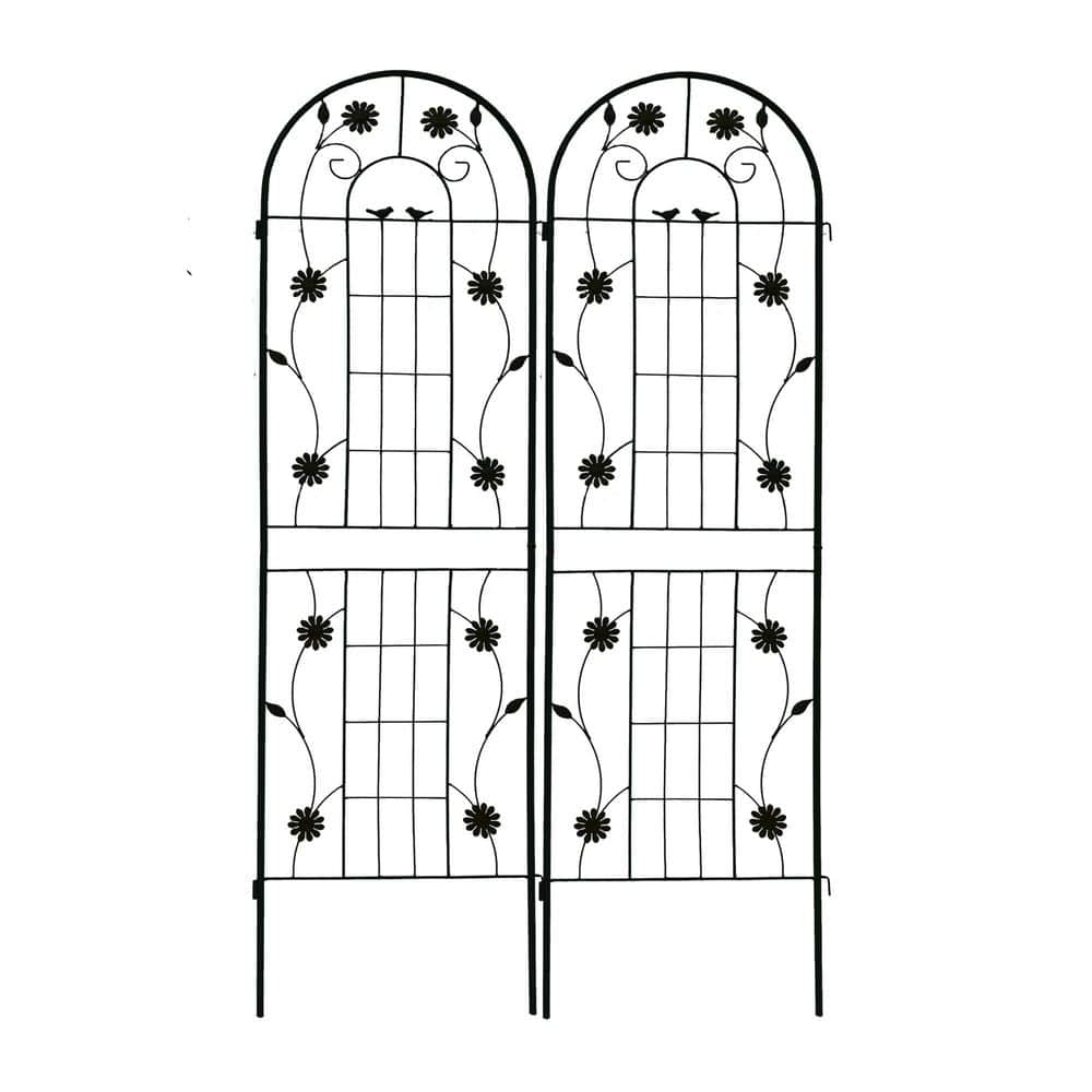 Black 2 Pack 19.7 x 71 in. H Rustic Iron Arch Decoration Garden Trellis, Pe