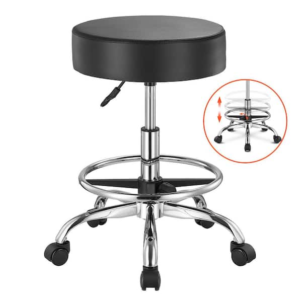 VEVOR Rolling Stool with Foot Rest, 450 LBS. Capacity, Height Adjustable Plastic Outdoor Rocking Chair with Cushion, Black