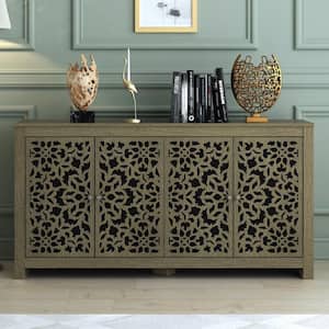 Culbreath Coffee Gray Oak and Black Wood 57.6 in. 4 Door Wide Sideboard with Adjustable Shelves