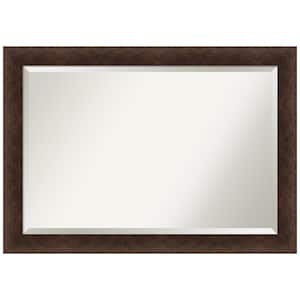 Warm Walnut 41 in. x 29 in. Beveled Casual Rectangle Wood Framed Bathroom Wall Mirror in Brown