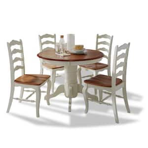 French Countryside 5-Piece Oak and Rubbed White Dining Set