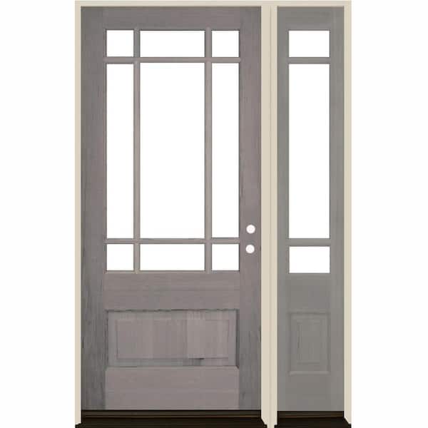 Krosswood Doors 50 in. x 80 in. Contemporary 3/4 Lite Left Hand Clear Glass Grey Stain Hemlock Wood Prehung Front Door with RSL