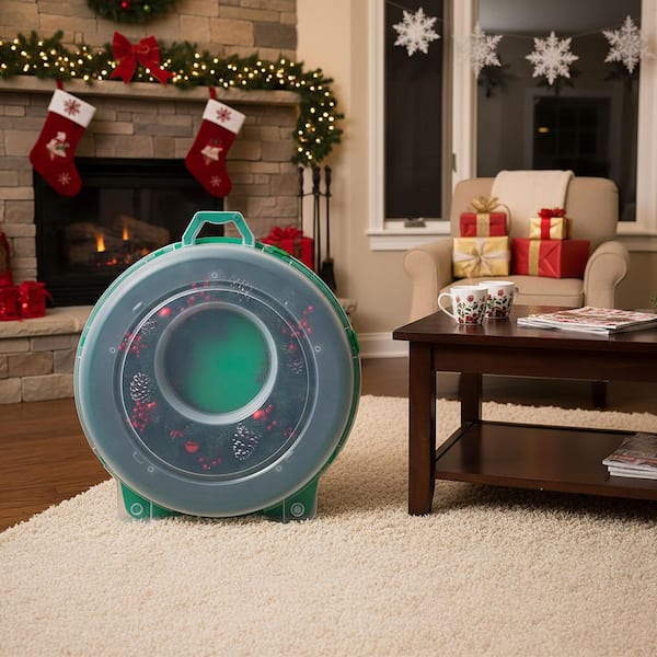 IRIS 24 in. Wreath Storage Tote, Green Body and Clear Lid (2-Pack