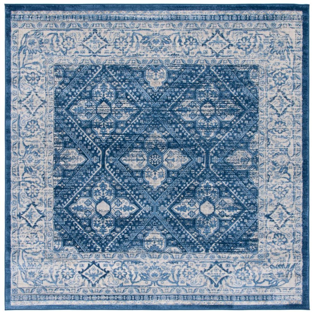 SAFAVIEH Brentwood 7 ft. x 7 ft. Ivory/Navy Distressed Ornate Border ...
