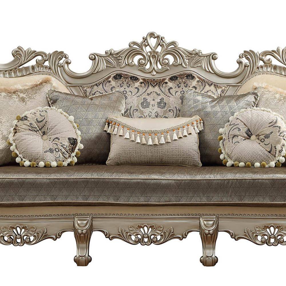 Ranita Beige Fabric Sofa with Rolled Arms and Nailhead Trim