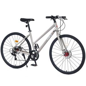 26 in. Road Bike with 7 Speed Disc Brakes and Carbon Steel Frame for Men and Women's in Champagne