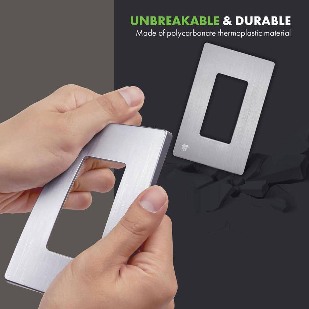 Brushed Silver Screwless Decorator Wall Plate, 1-Gang