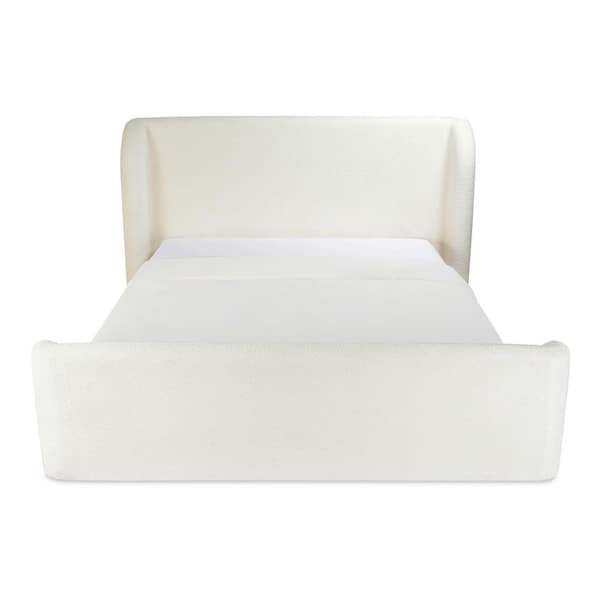 Omri Cream White Wood Frame Queen Platform Bed with Storage Drawers and Recycled Upholstery