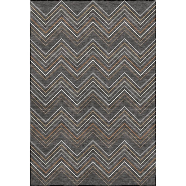 Mayfield Premium Machine Washable Abstract AMF2392 Charcoal 9 ft. x 12 ft. Area Rug