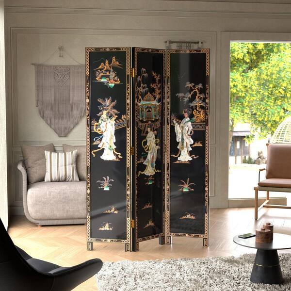 Red Lantern 6 ft. Black 3-Panel Royal Ladies Room Divider L3-MF