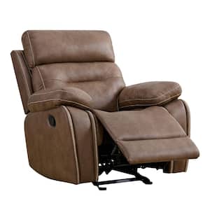 Melisande Leather Brown Manual Rocker Recliner Chair with Overstuffed Arms and Back for Living Room and Bedroom