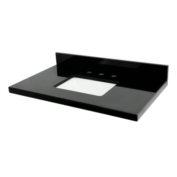 Kingston Brass Templeton 30 in. W x 22 in. D Black Granite Black Rectangular Single Sink Vanity Top in White