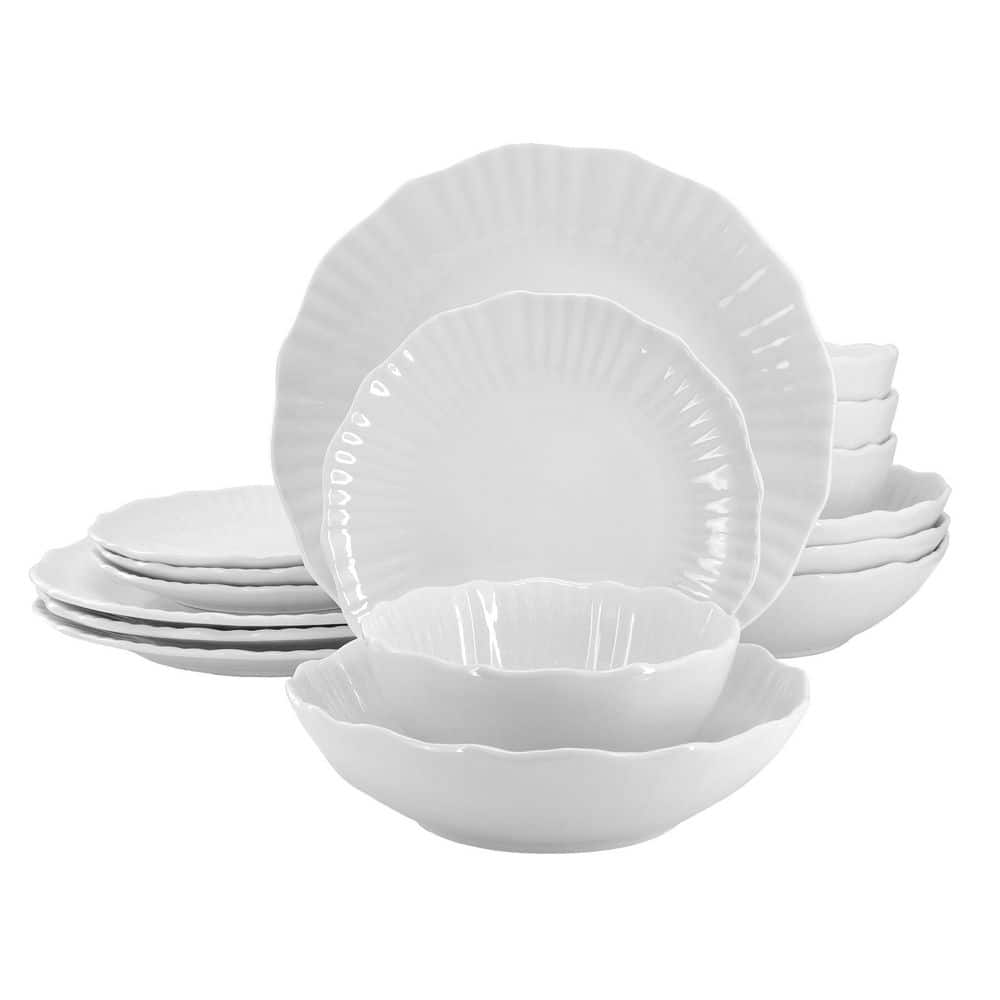 Lily 16 Piece Double Bowl Porcelain Dinnerware Set in White