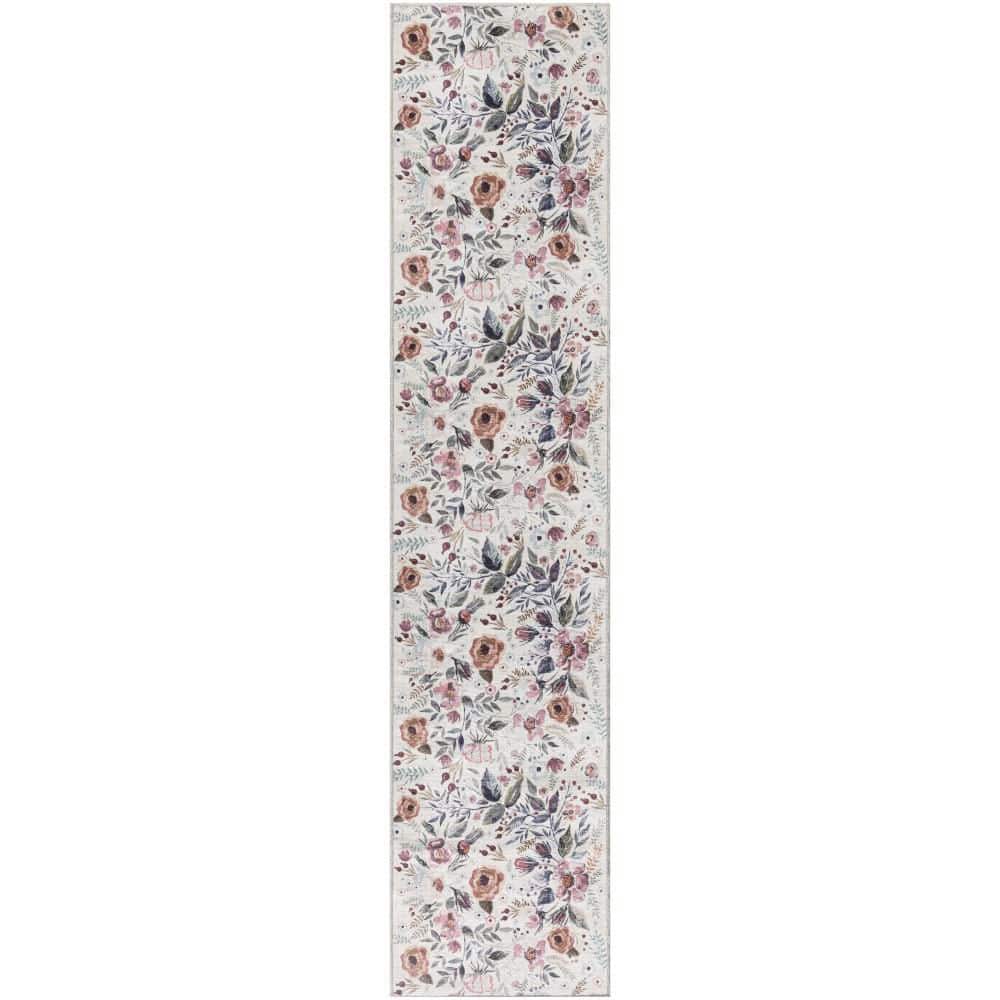 Washables Ivory Pink 2 ft. x 10 ft. Botanical Traditional Runner Area Rug price history on PriceWatchPro
