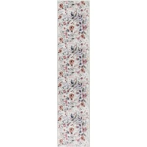 Washables Ivory Pink 2 ft. x 10 ft. Botanical Traditional Runner Area Rug