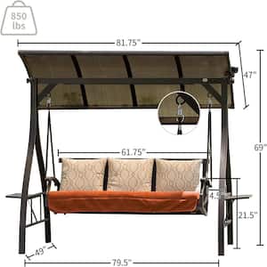 3-Person Metal Patio Swing with Adjustable Canopy, Solar LED Light and 3 Sunbrella Cushions for Garden, Balcony, Yard