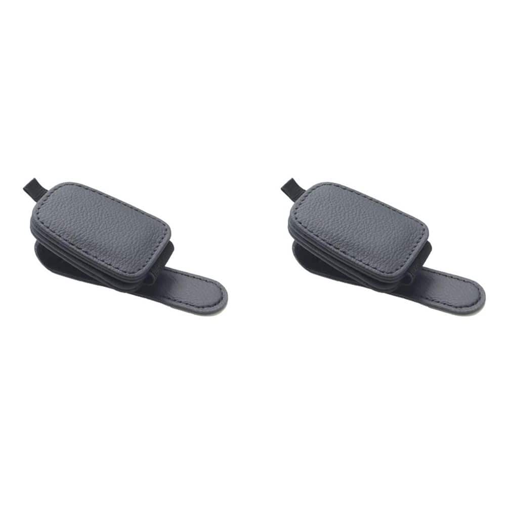 2-Pack Black Leather Magnetic Car Visor Sunglasses Holder with