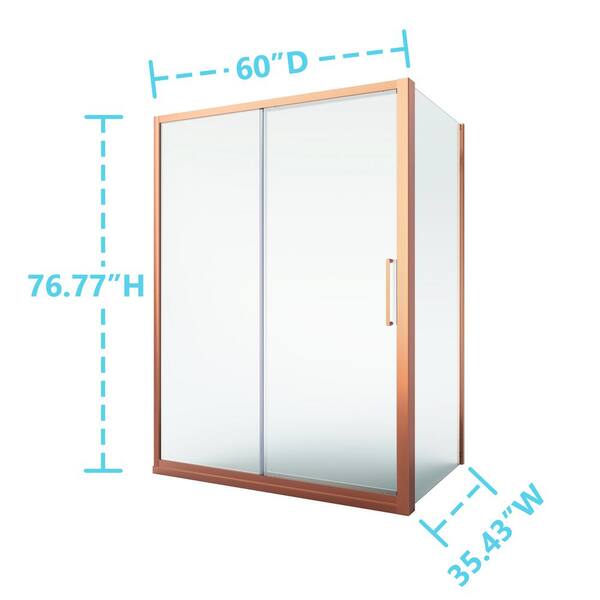 EPOWP - 35 in. W x 76 in. H Neo Angle Pivot Frameless Corner Shower Enclosure in Rose Gold Finish with Toughened Glass