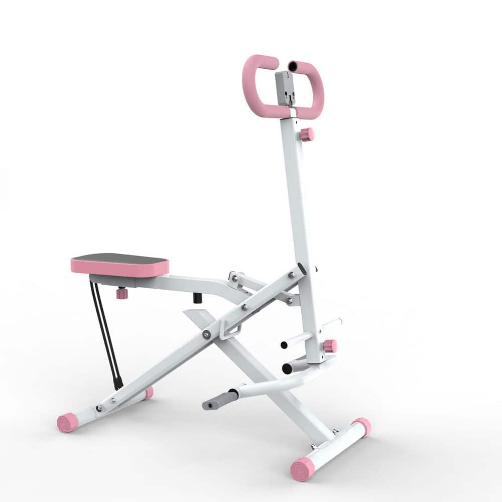 2-in-1 Foldable Squat and Rowing Machine for Home Gym with Adjustable Seat, Resistance Bands and Digital Monitor