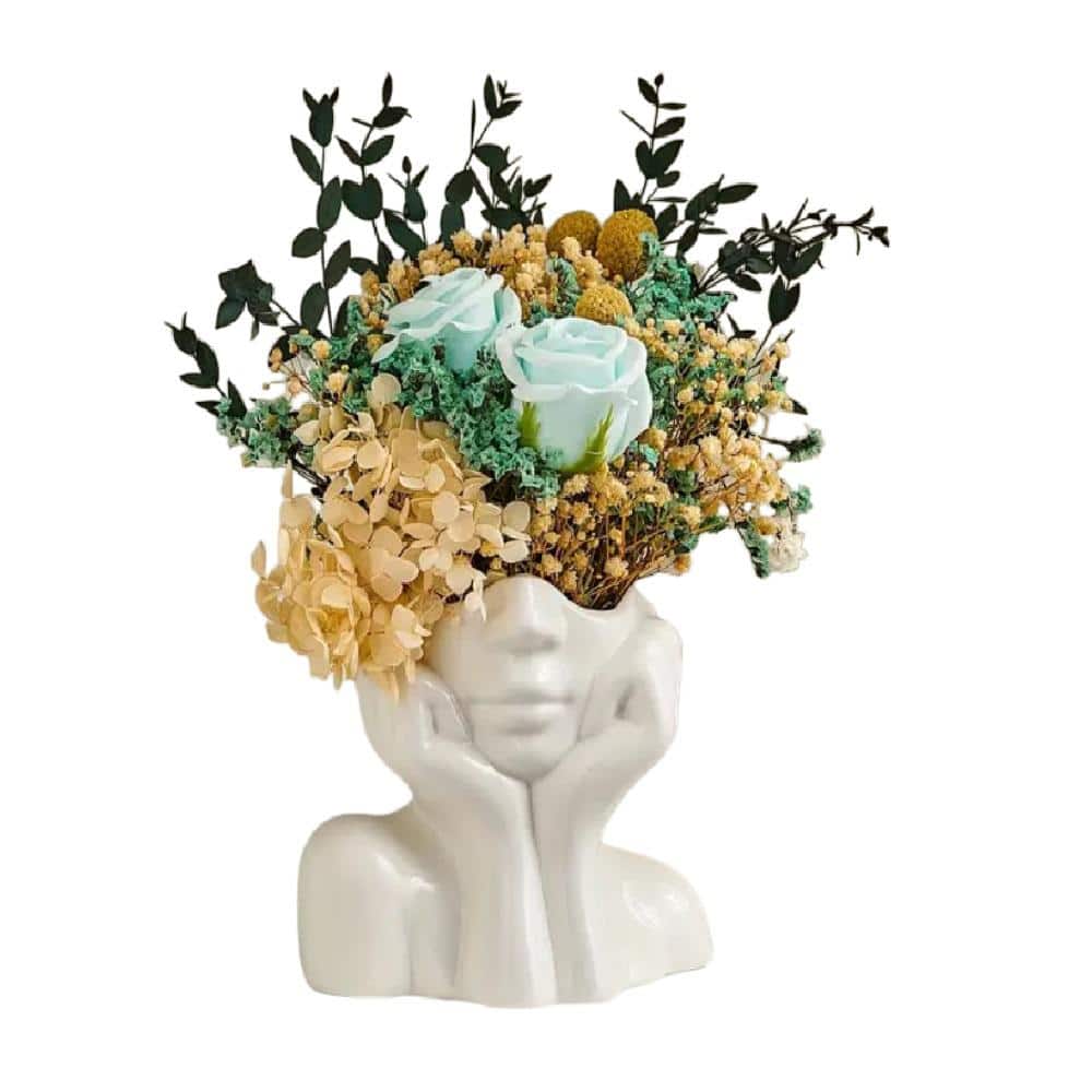 White Ceramic Face Bud Vase for Table Decor