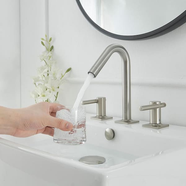8 in. Widespread Double Handle Bathroom Sink Faucet with Drain, 3 Hole Bathroom Faucet in Brushed Nickel