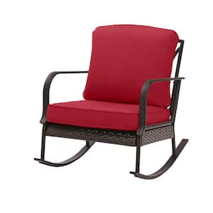 Becker Dark Mocha Steel Outdoor Patio Rocking Chair with CushionGuard Chili Red Cushions