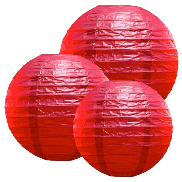 LUMABASE Multi Size Red Paper Lanterns (6-Count)